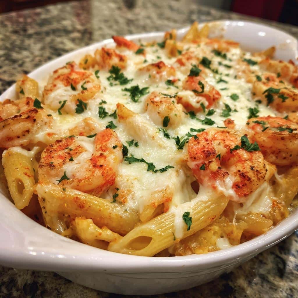 Air fryer Creamy Cajun Shrimp Pasta Bake