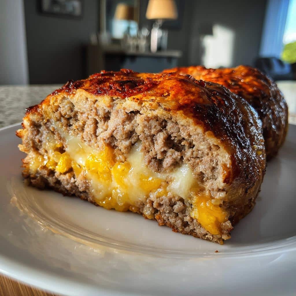 Air fryer Easy Cheeseburger Meatloaf Cheddar Roll