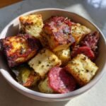 Air fryer Easy Marinated Cheese Appetizer with Salami & Pickles