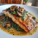 15-Minute Air Fryer Garlic Butter Salmon – Irresistibly Creamy! 3 Air fryer Garlic Butter Salmon with Spinach & Mushrooms in Creamy Sauce
