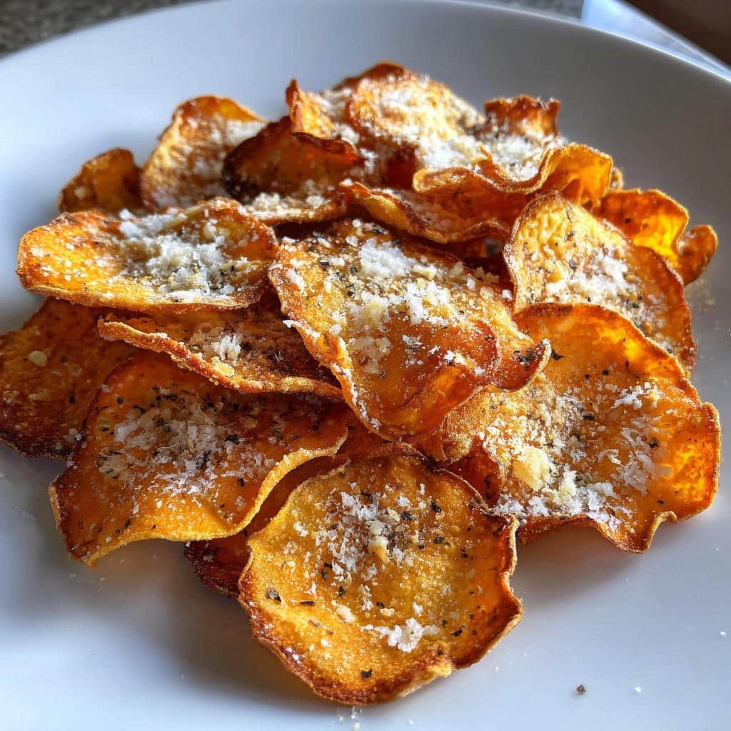 Air fryer Garlic Parmesan Sweet Potato Chips