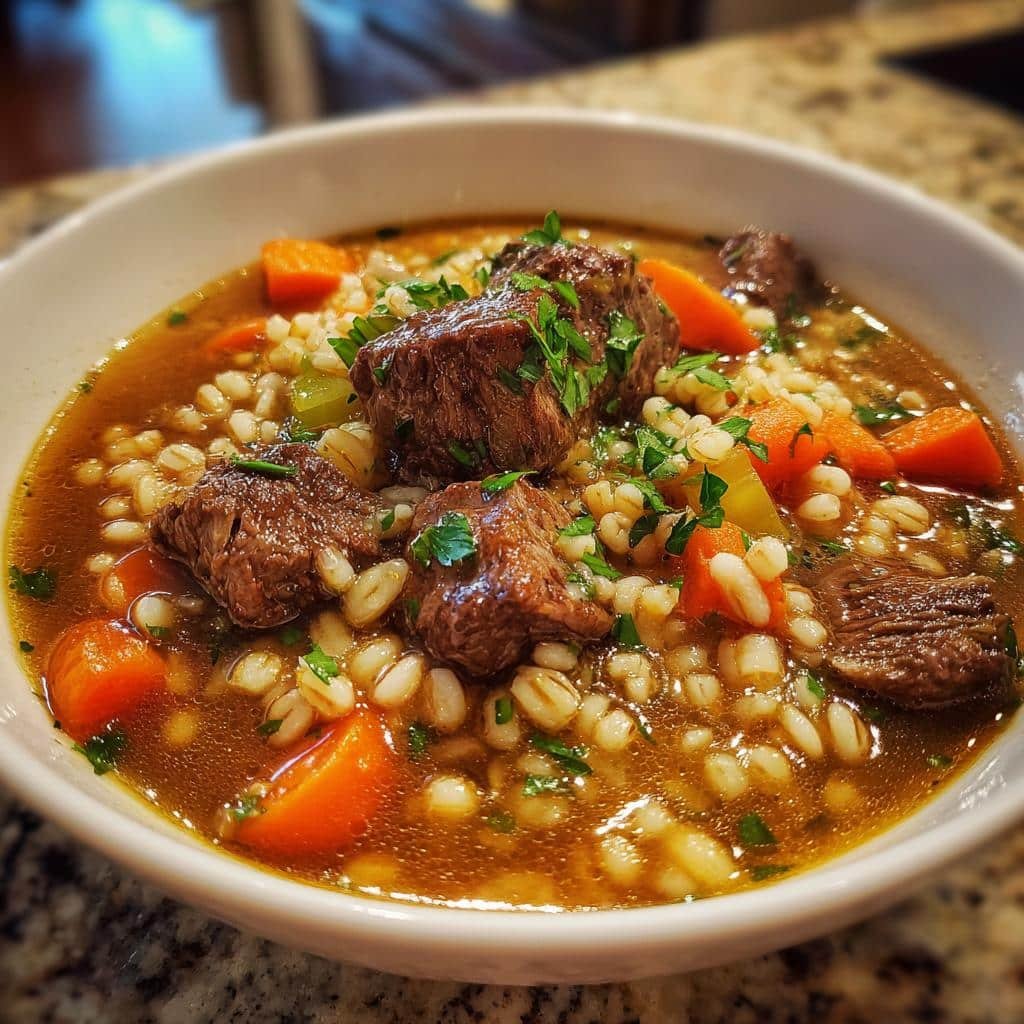 Air fryer Hearty Beef & Barley Soup (Slow-Cooker Style)