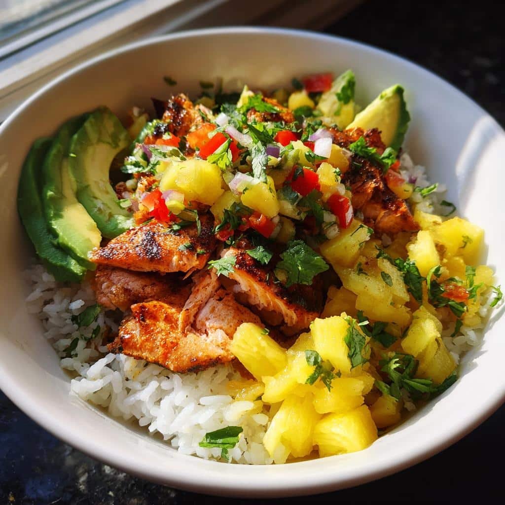 Air fryer  Salmon Taco Bowls (Pineapple Salsa) - detail 1