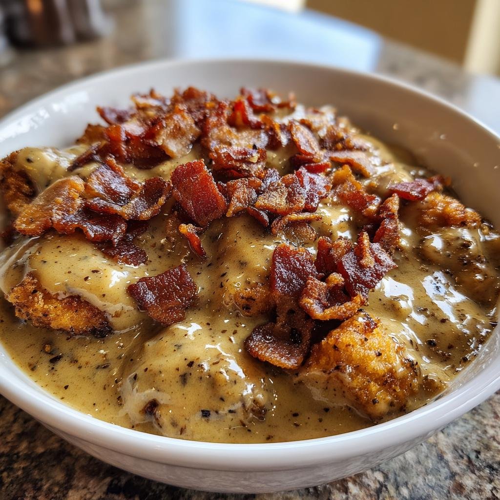 Air fryer country fried pork bacon gravy