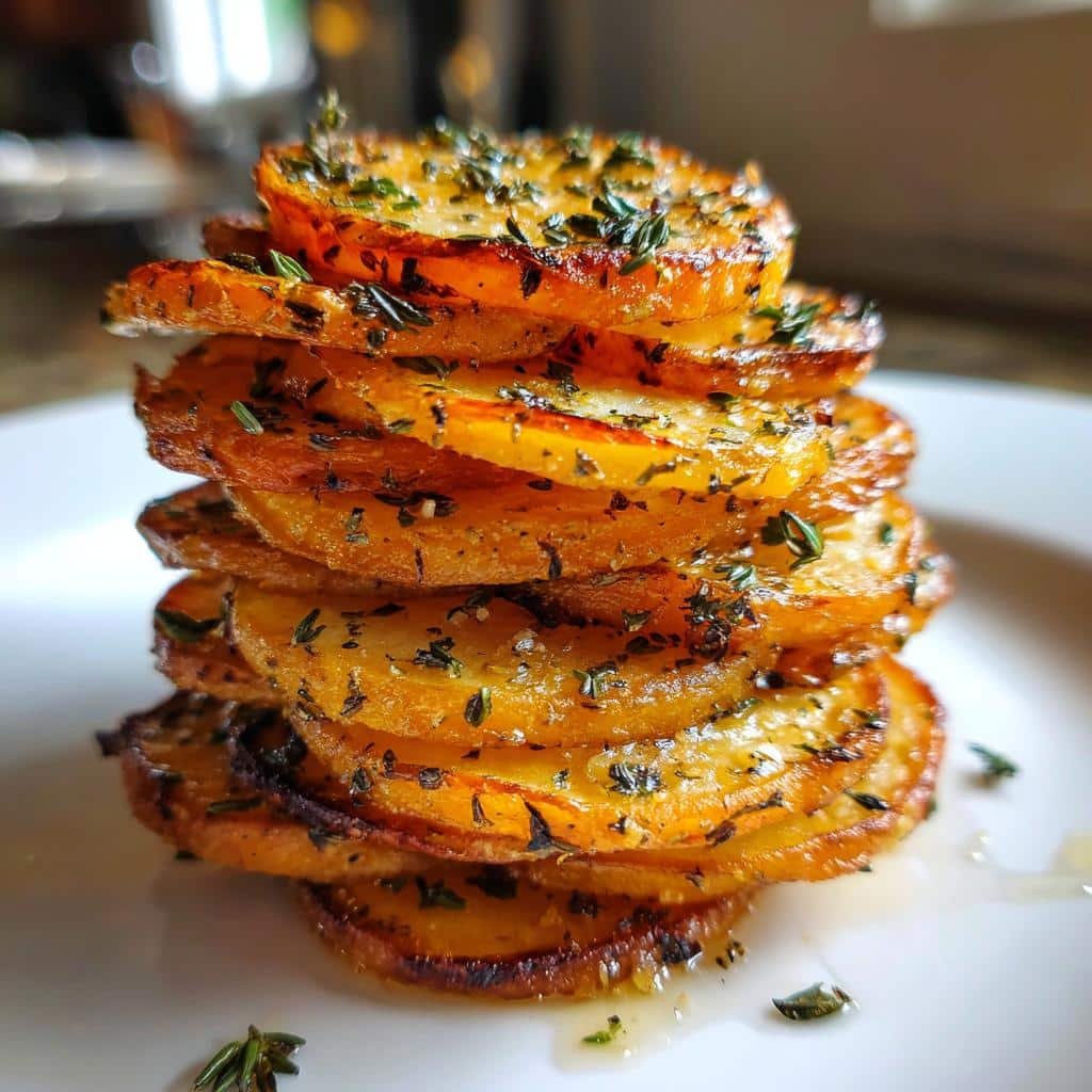 Air fryer garlic butter sweet potato stacks - detail 1