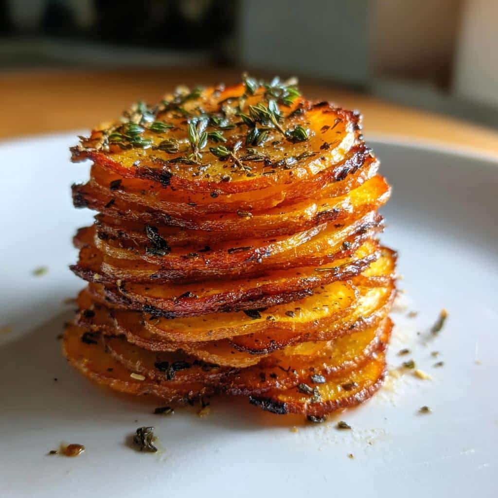 Air fryer garlic butter sweet potato stacks