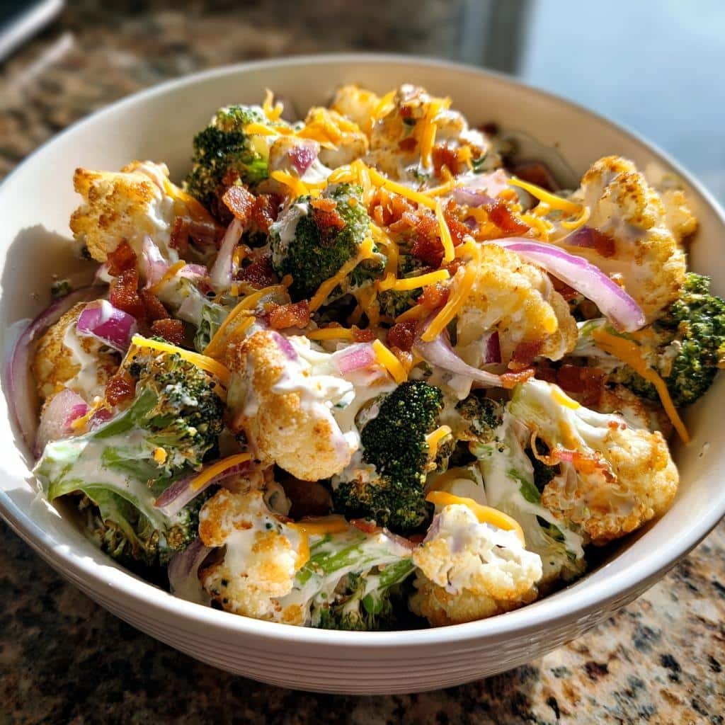 Christmas Air Fryer Creamy Broccoli Cauliflower Salad