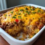 Christmas Air fryer Cheesy Ground Beef and Rice Casserole