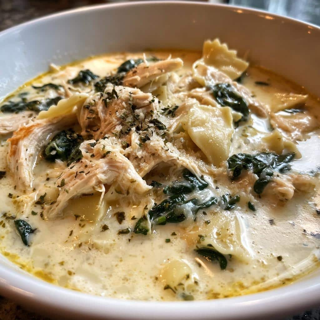 Christmas Air fryer Creamy White Chicken Lasagna Soup with Spinach and Cheese - detail 1