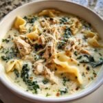 Christmas Air fryer Creamy White Chicken Lasagna Soup with Spinach and Cheese