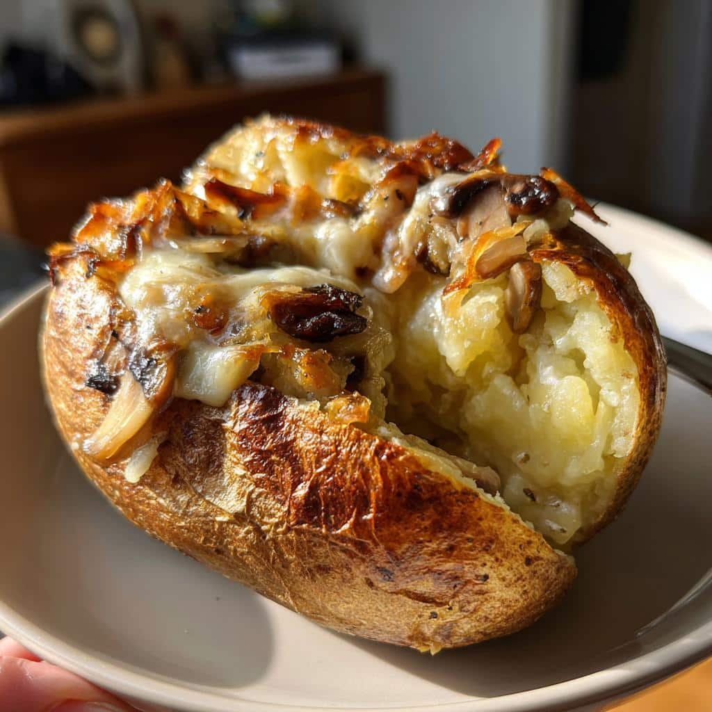 Christmas Air fryer French Onion and Mushroom Stuffed Baked Potatoes