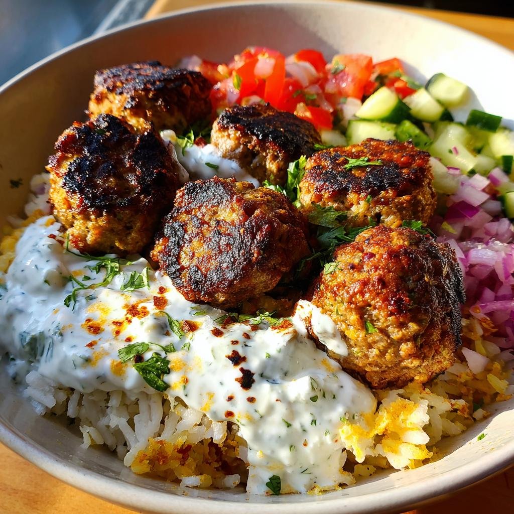 Christmas Air fryer Greek Meatball Bowl with Tzatziki