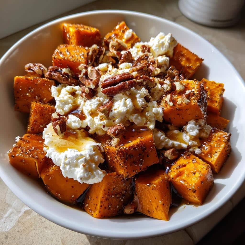 Christmas Air fryer Keto Cottage Cheese Sweet Potato Bowl (Under 6g Carbs)