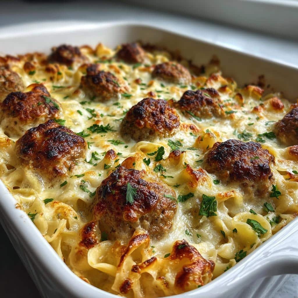 Christmas Air fryer Swedish Meatball Noodle Bake