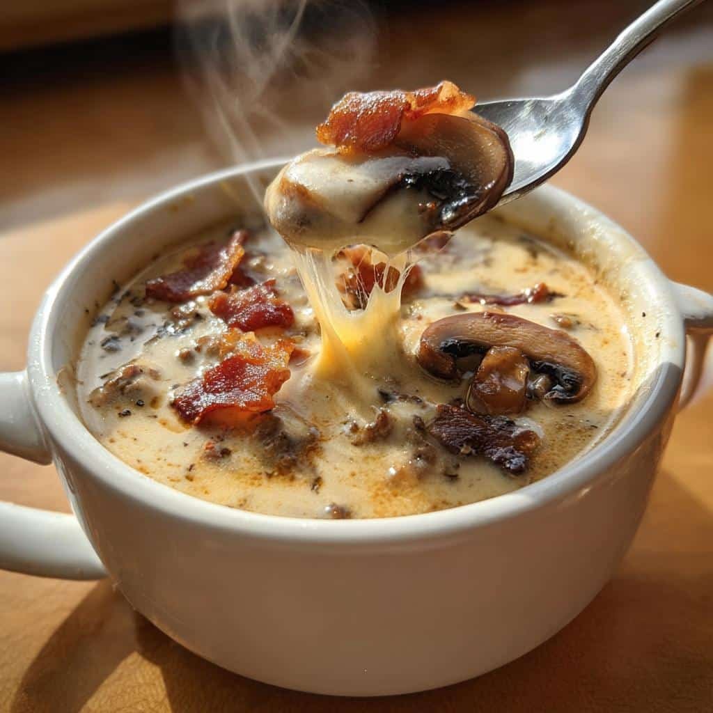 Chritmas Air fryer Bacon Mushroom Swiss Cheeseburger Soup - detail 1