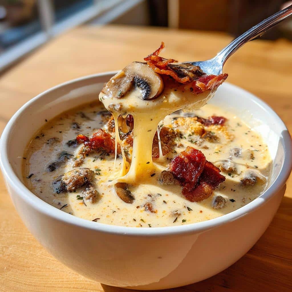 Chritmas Air fryer Bacon Mushroom Swiss Cheeseburger Soup