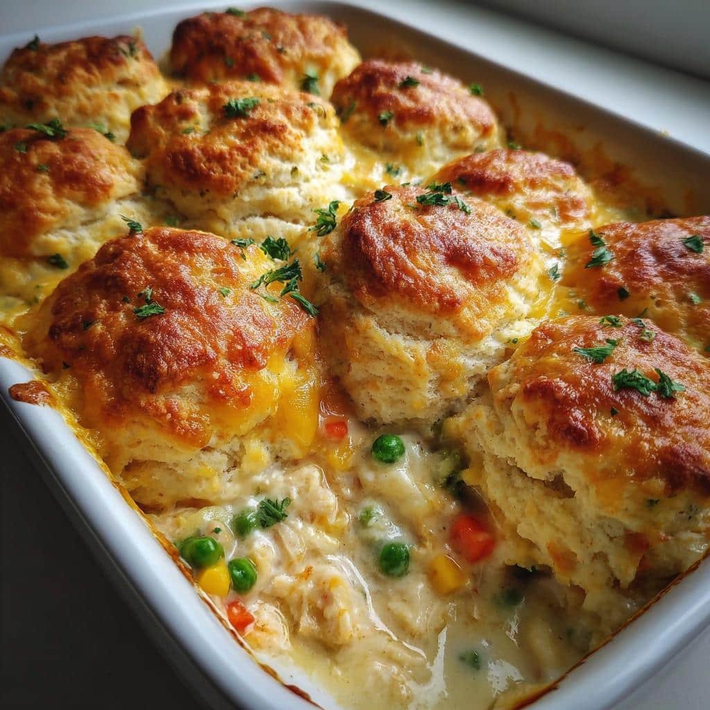 Chritmas Air fryer Chicken Pot Pie Casserole with Cheddar Bay Biscuit Topping - detail 1