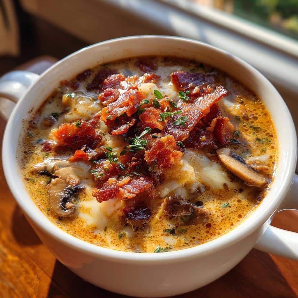 Thanksgiving Air fryer Bacon Mushroom Swiss Cheeseburger Soup - detail 1