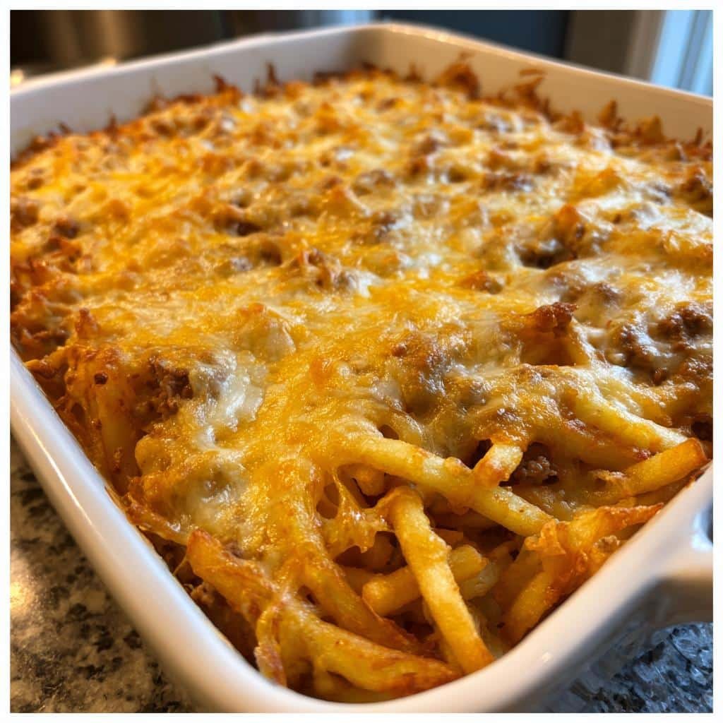 Thanksgiving Air fryer Cheeseburger French Fry Casserole
