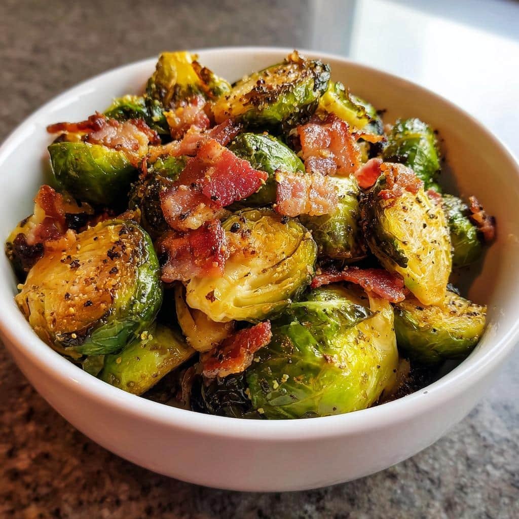 20-Minute Air Fryer Brussels Sprouts with Bacon - Irresistible! 4 Air Fryer Brussels Sprouts with Bacon - detail 1