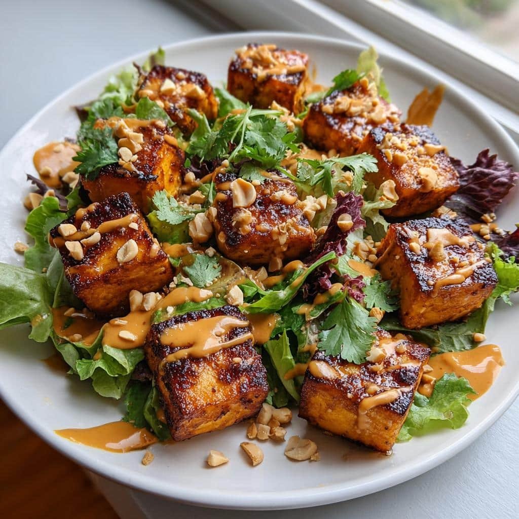 Air Fryer Crispy Tofu with Peanut Sauce Salad - detail 1