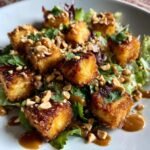 Air Fryer Crispy Tofu with Peanut Sauce Salad