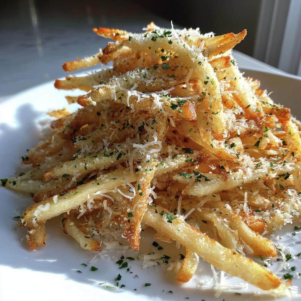 Air Fryer Garlic Parmesan Shoe-String Fries