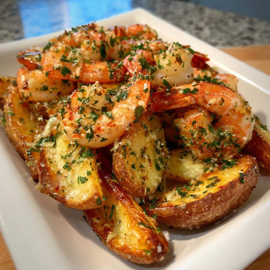 Air Fryer Loaded Wedges with Shrimp Scampi Topping - detail 1