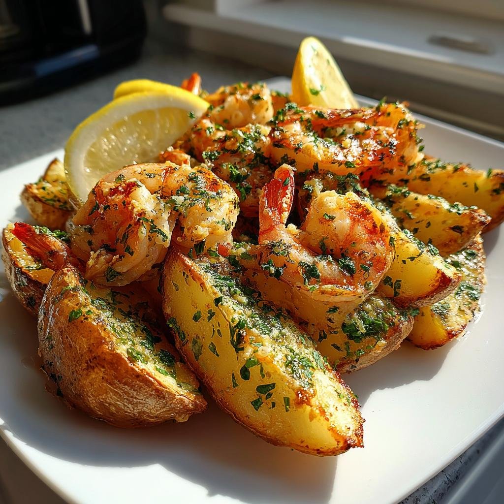Air Fryer Loaded Wedges with Shrimp Scampi Topping