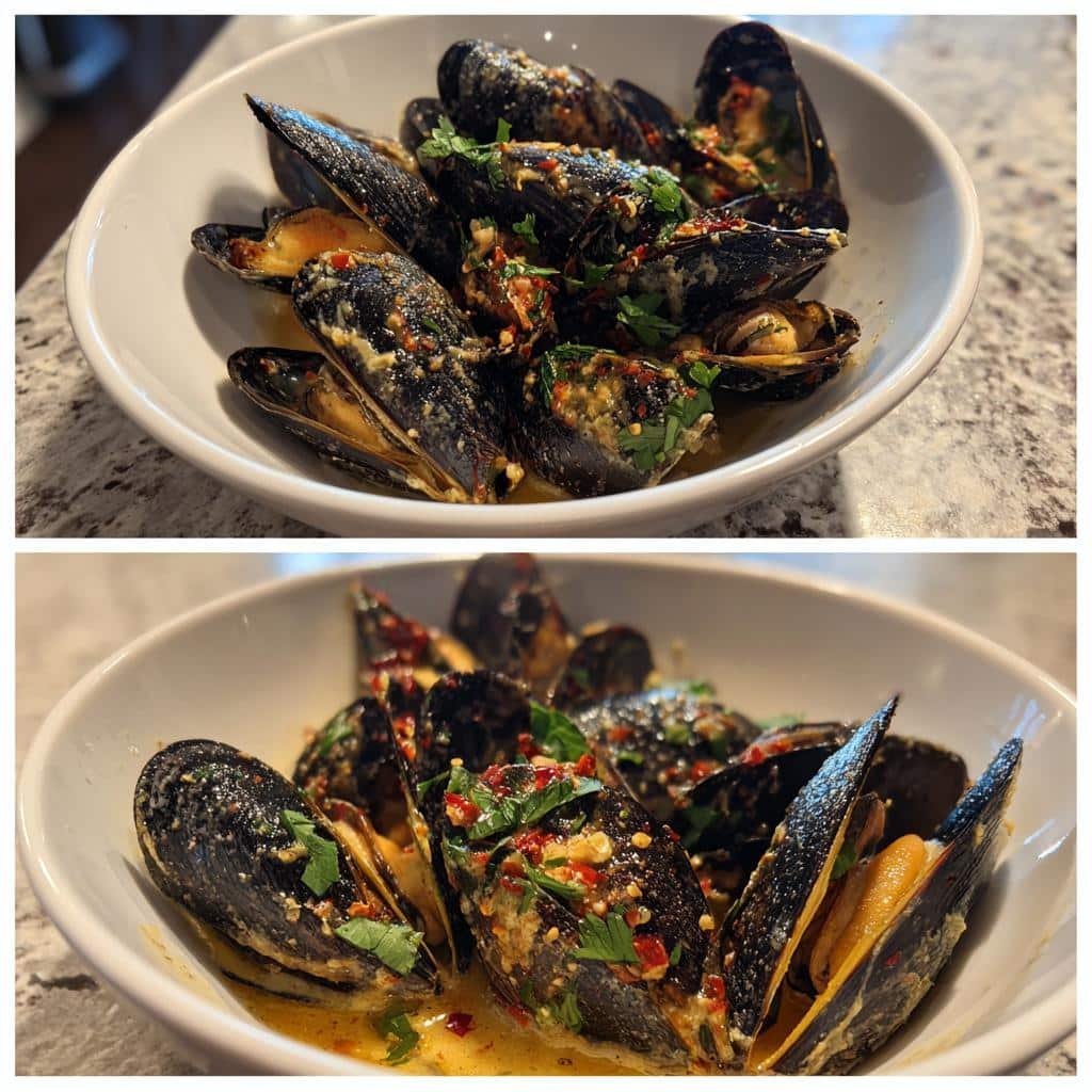 Air Fryer Mussels with White Wine Garlic Sauce