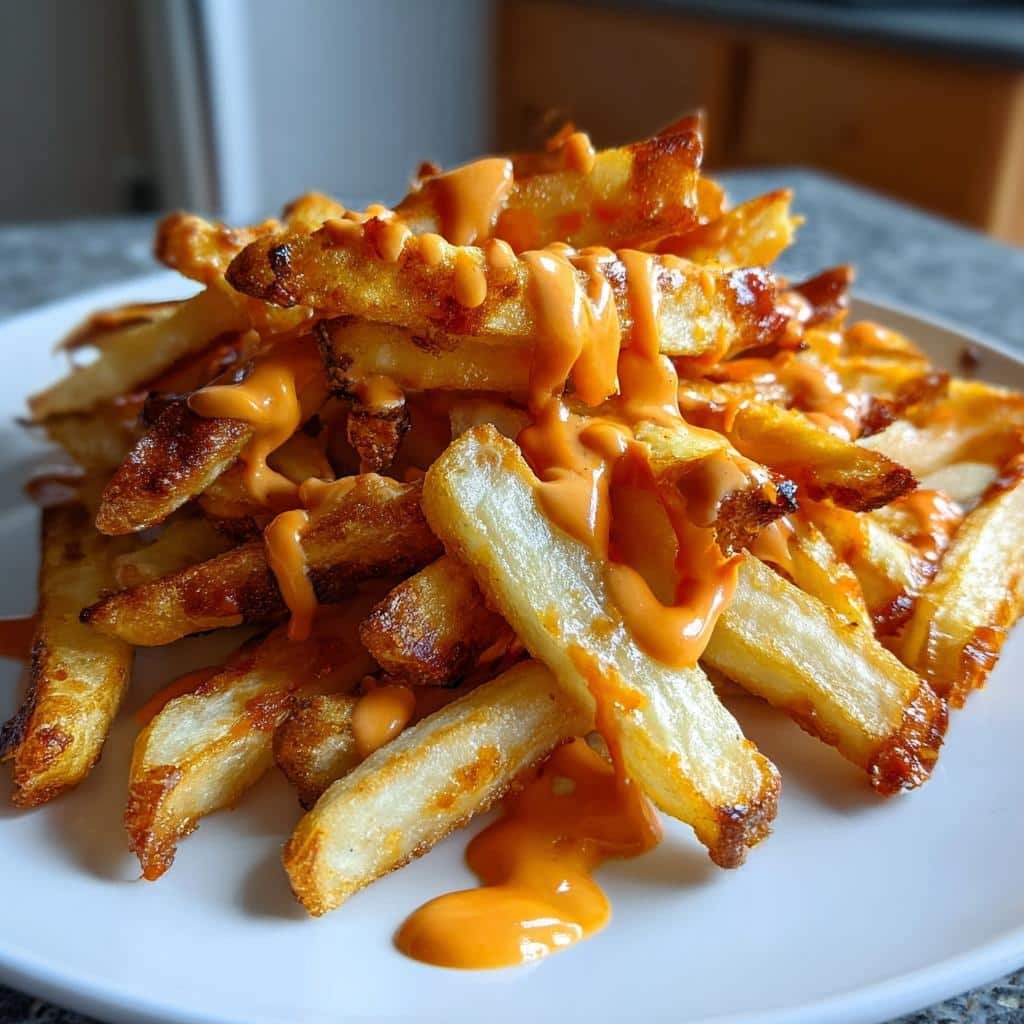 Air Fryer Sriracha Mayo Drizzle Fries
