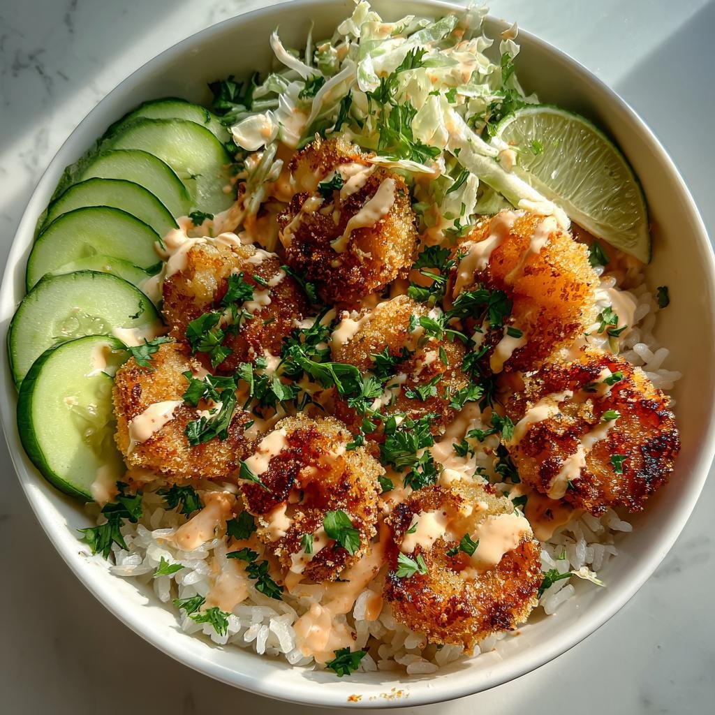 25-Minute Air Fryer Bang Bang Shrimp Bowl (57 characters) *Note: Title highlights speed (25 minutes), promises texture payoff (crunch), uses power word (irresistible), and fits the primary keyword naturally without exceeding character limit. Negative sentiment word not needed as "irresistible" already conveys strong desire.* 4 air fryer Bang Bang Shrimp Bowl - detail 1