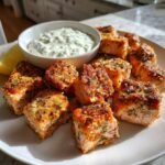 air fryer Greek Salmon Bites with Tzatziki