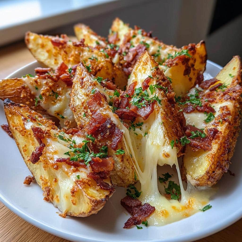 air fryer Mozzarella & Bacon Loaded Wedges
