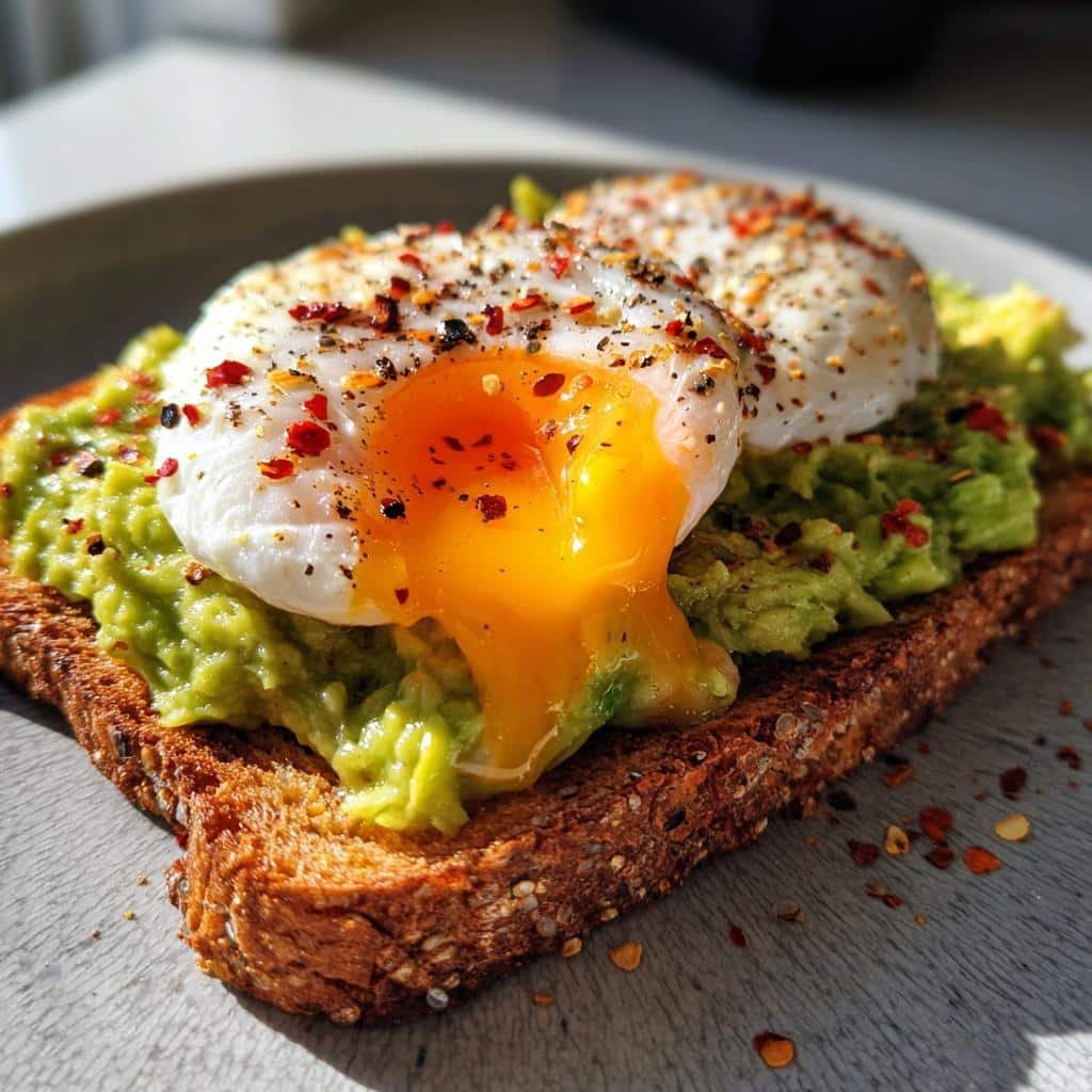 Air Fryer Creamy Avocado Toast with Perfect Poached Egg