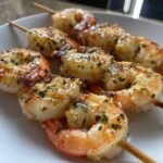 Air Fryer Grilled Shrimp Skewers with Garlic Lemon Butter