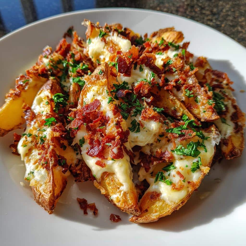 Air Fryer Mozzarella & Bacon Loaded Wedges