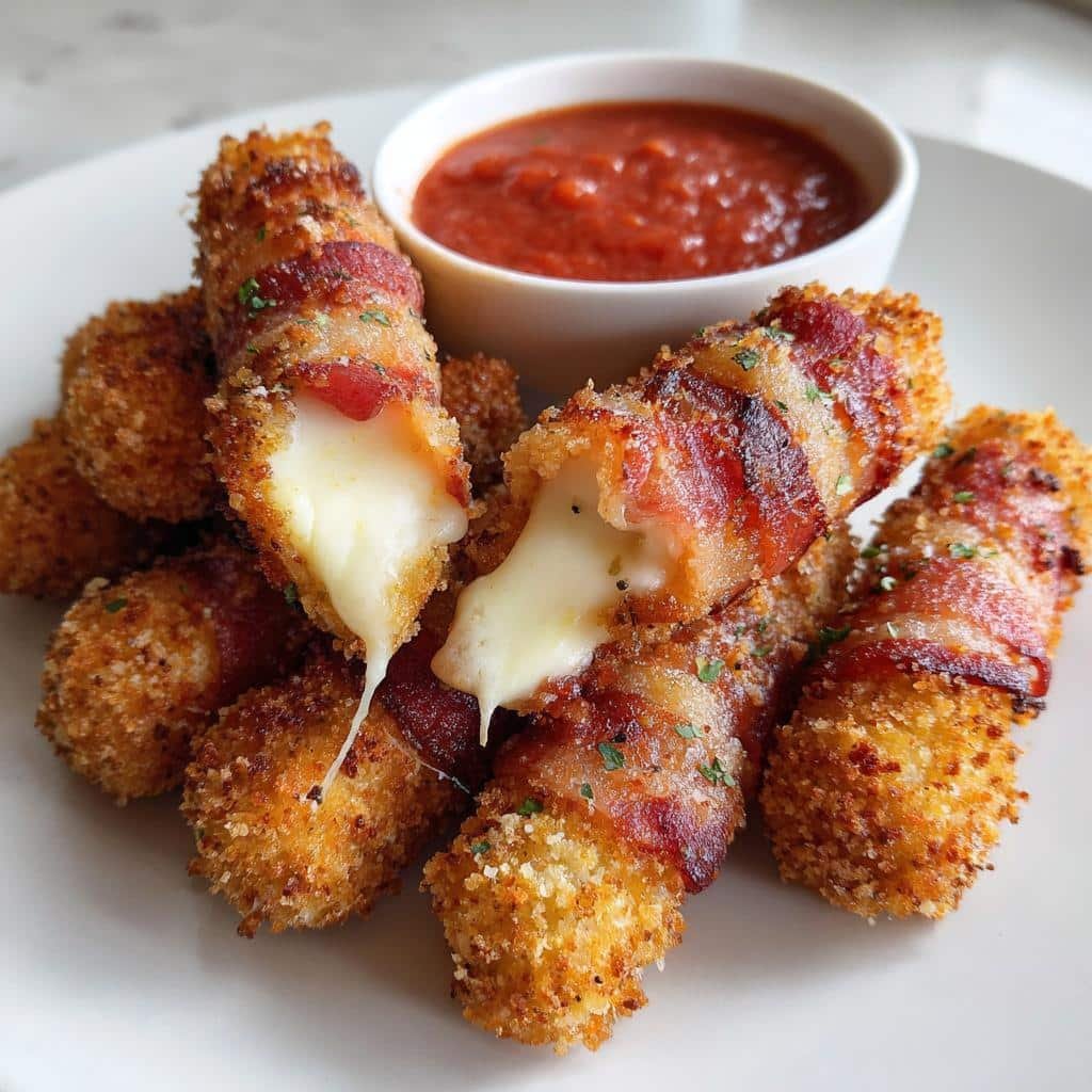 10-Minute Air Fryer Mozzarella Sticks Bacon Wrapped 4 Air Fryer Mozzarella Sticks Bacon Wrapped - detail 1