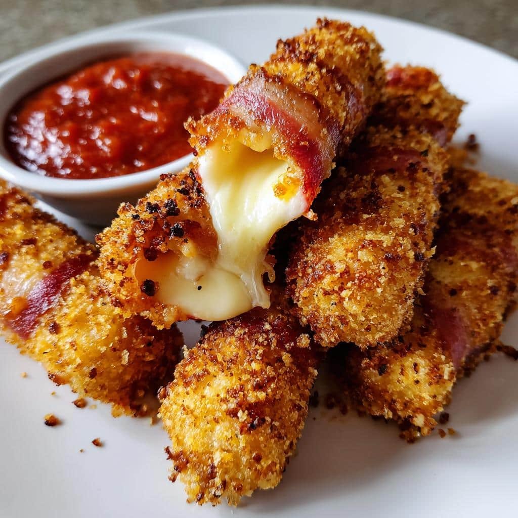 Air Fryer Mozzarella Sticks Bacon Wrapped