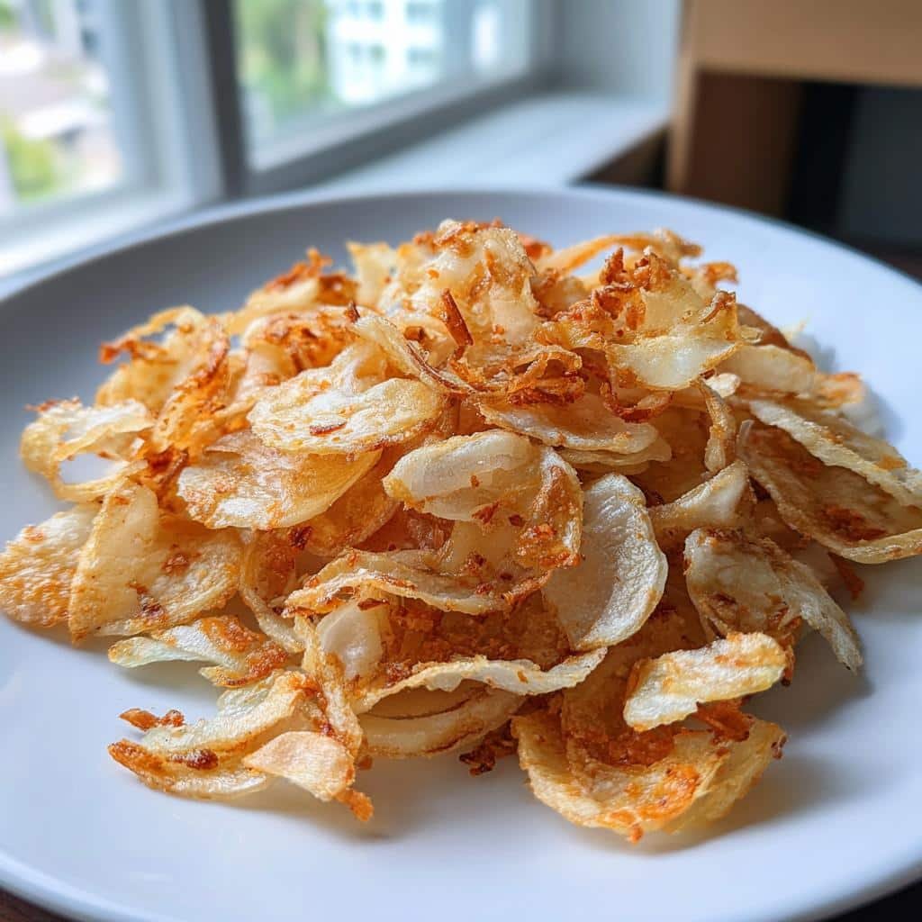 20-Minute Crispy Air Fryer Onion Chips You'll Devour 4 Air Fryer Onion Chips with Garlic & Paprika - detail 1