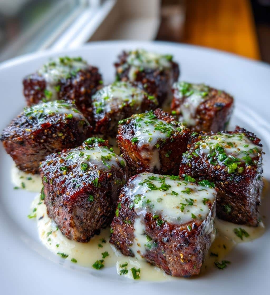 Air Fryer Garlic Butter Steak Bites With Parmesan Cream Sauce