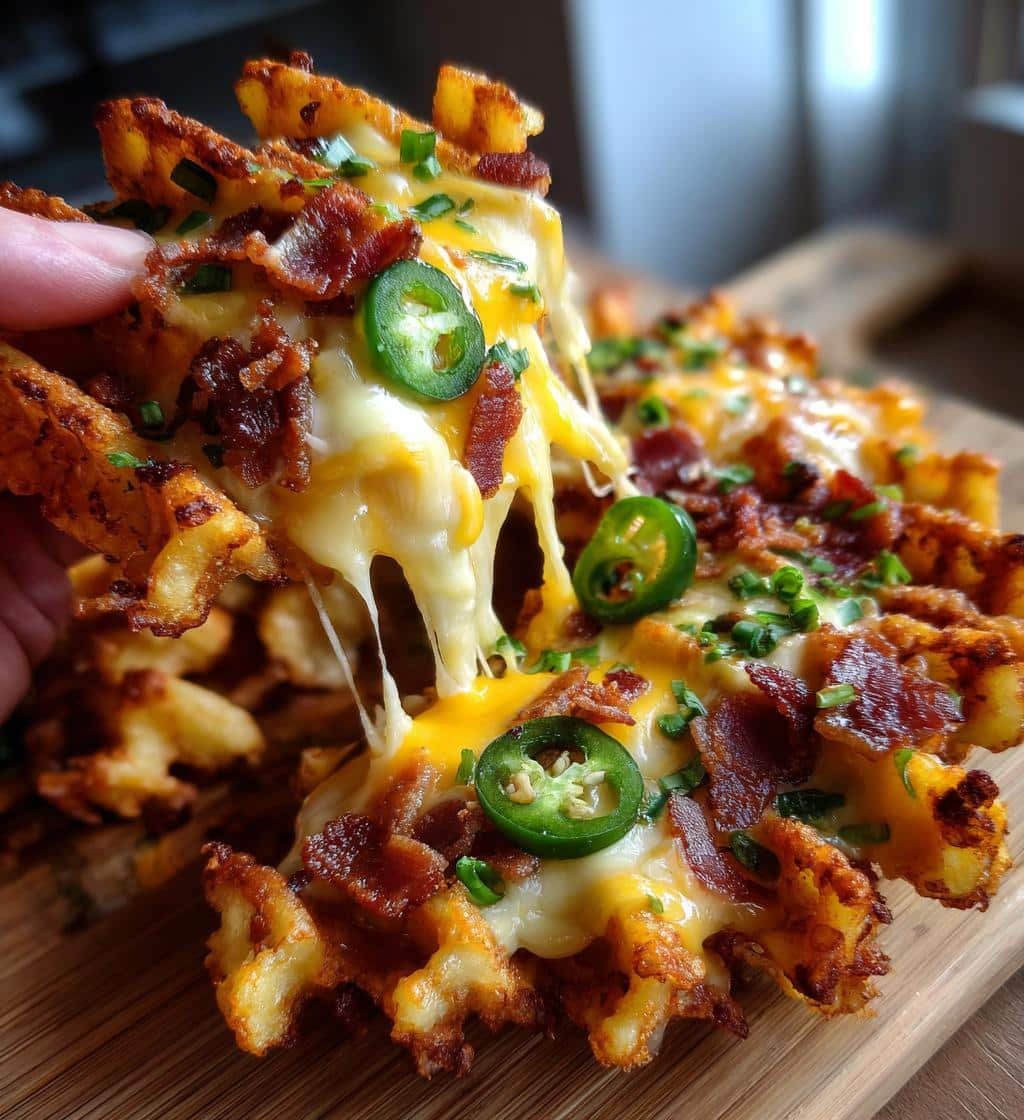 Air Fryer Loaded Waffle Fries Bacon Jalapeño