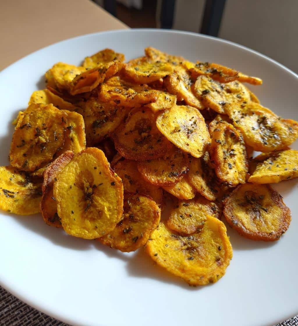 Air Fryer Plantain Chips with Garlic & Herb