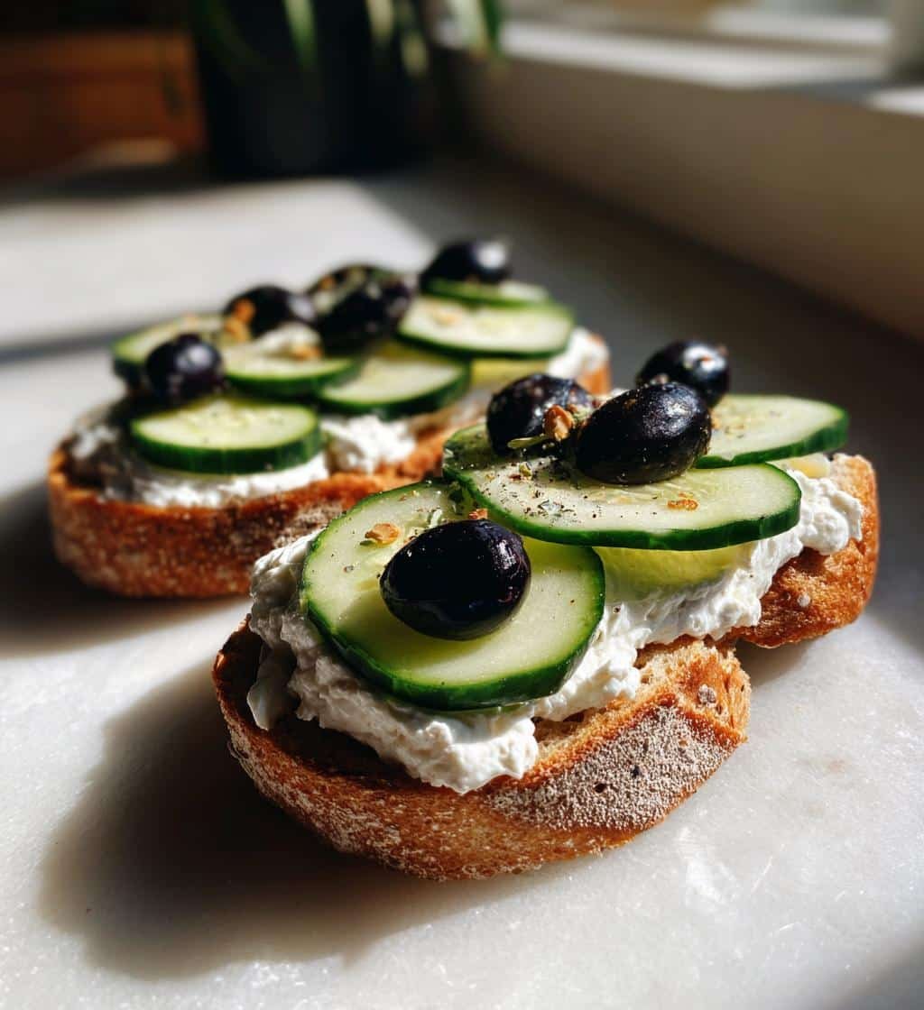 Air Fryer Cucumber & Olive Cottage Cheese Toast - detail 1
