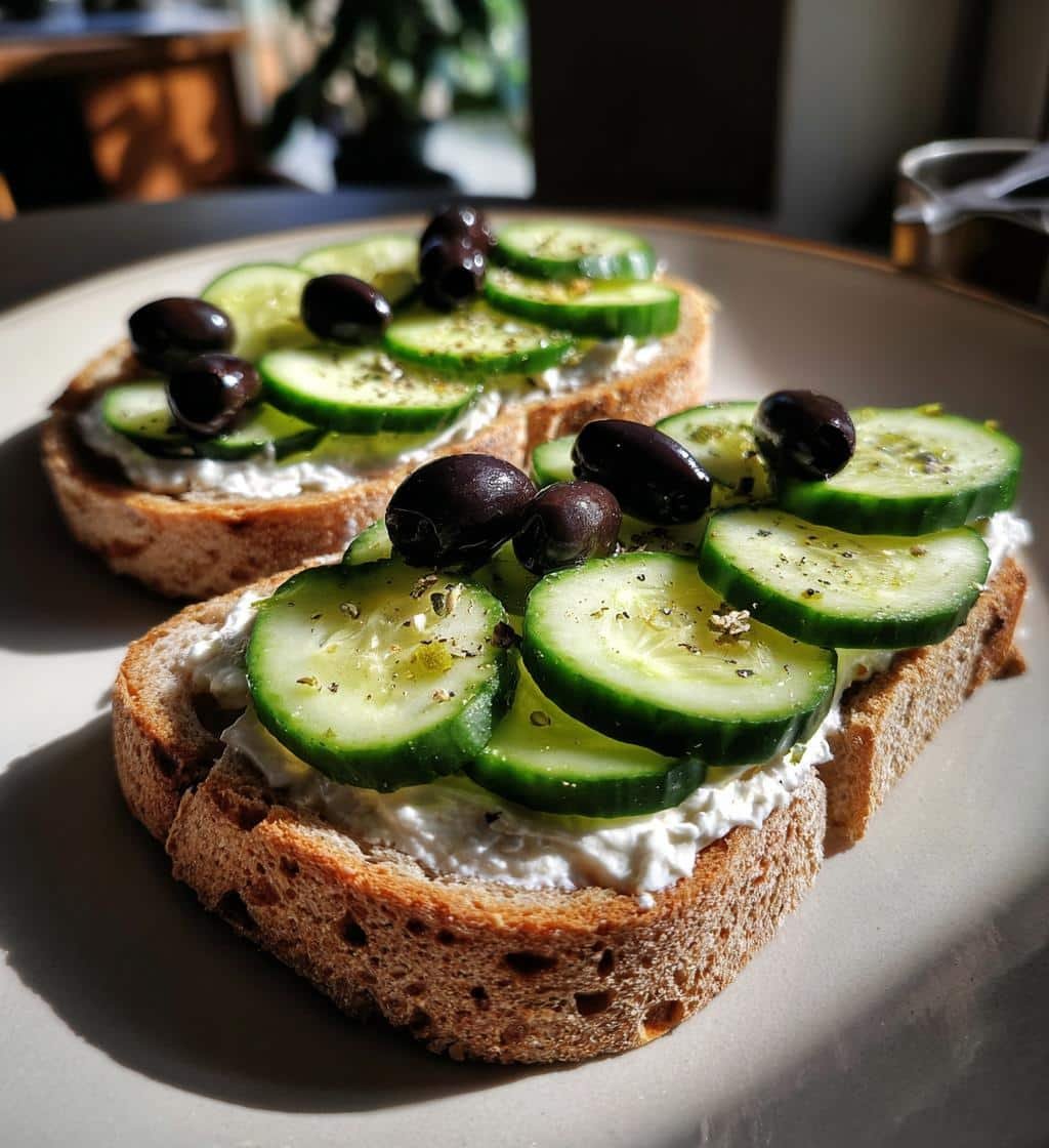 Air Fryer Cucumber & Olive Cottage Cheese Toast