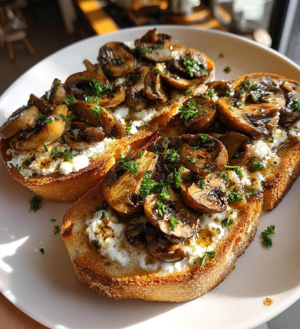 Air Fryer Mushroom Truffle Ricotta Toast