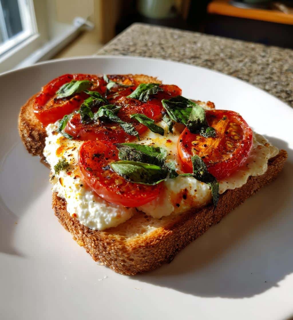 Air Fryer Tomato Basil Cottage Cheese Melt Toast