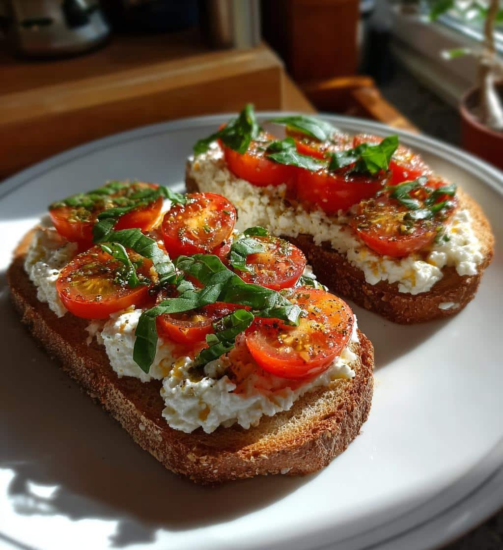 Air Fryer Tomato Basil Cottage Cheese Melt Toast