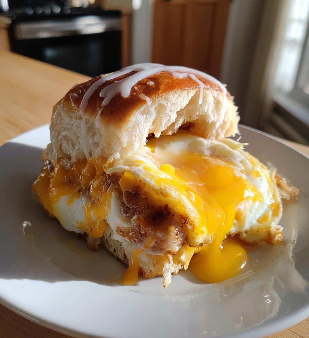 Air Fryer Cinnamon Roll Breakfast Sandwich