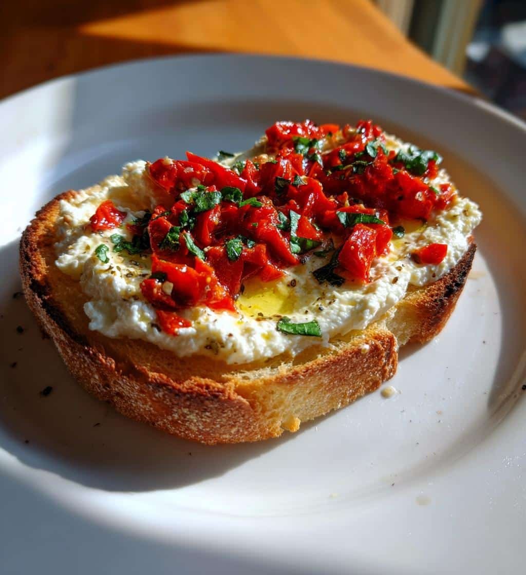 Air Fryer Ricotta Roasted Red Pepper Toast